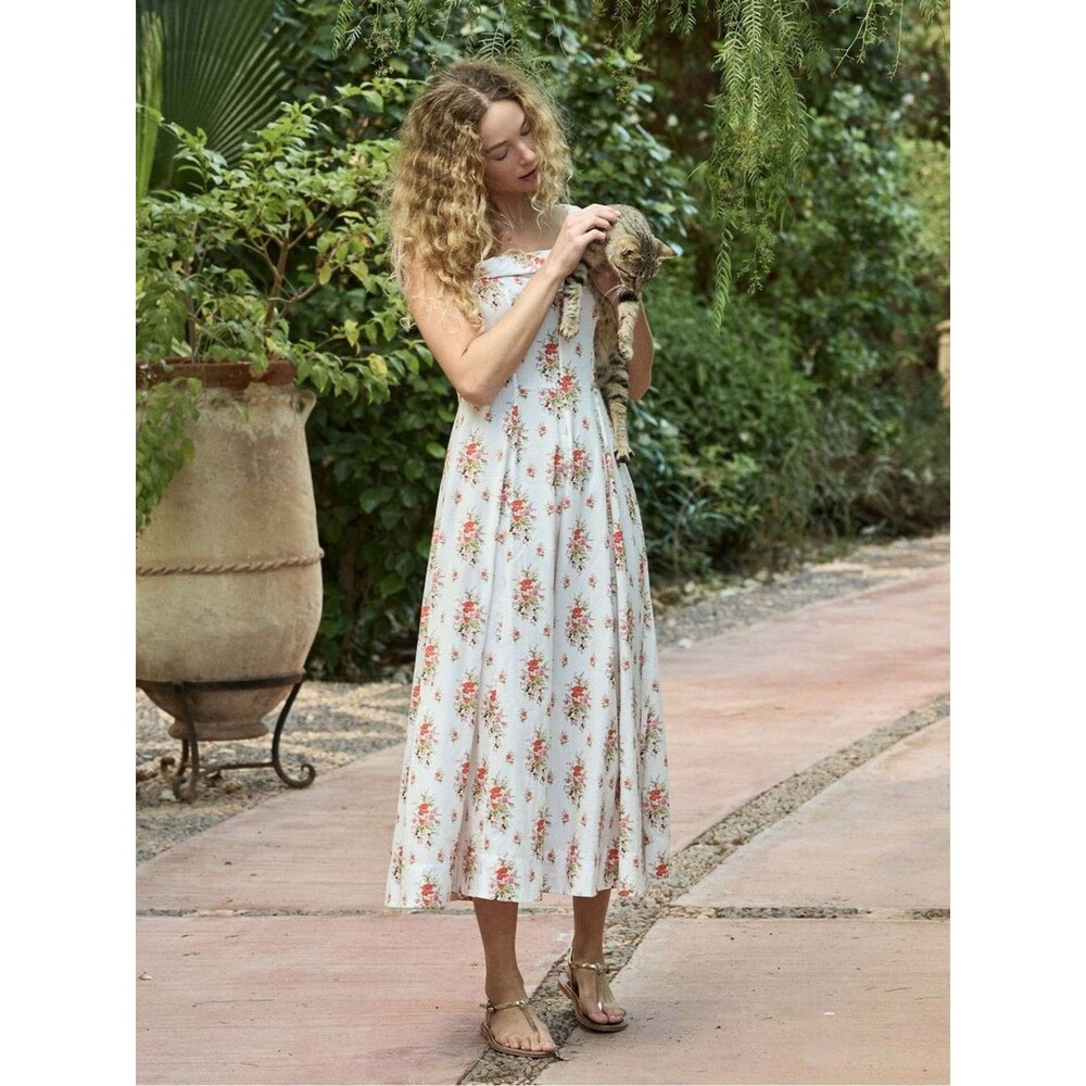 NEW DOEN CLEA Midi DRESS IN ROSE PETIT BOUQUET DE CHAMONIX, M
